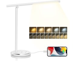 Aigostar Bureaulamp led dimbaar - 10 helderheidsmodi - 5 lichtkleuren - Opvouwbaar - USB Opladen - Smart Touch - Leeslamp - Tafellamp - Wit