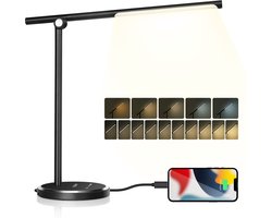 Aigostar Bureaulamp led dimbaar - 10 helderheidsmodi - USB Opladen - Opvouwbaar - Leeslamp - Bedlamp - Zwart