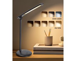 Aigostar Bureaulamp LED Dimbaar - Touch Control - 3 kleuren licht - 5 Helderheidsniveaus - Verstelbare Leeslamp - Bedlamp - 4W - Zwart