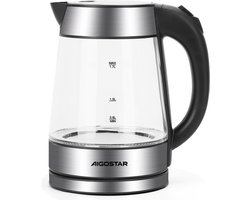 Aigostar Chubby - Elektrische Waterkoker - Retro - 1,7L - met LED - Waterniveau indicator - Glazen Waterkoker - 2200W - RVS