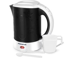 Aigostar Cooltravel - Waterkoker - Elektrisch - 0.6Liter - Inclusief 2 bekers - reiswaterkoker - Mini travel camping waterkoker - Zwart