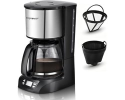 Aigostar Koffiezetapparaat Filterkoffie - 1.5L Glazen Kan - 12 Kopjes - Met 24u Timer & Warmhoudfunctie - LCD-display - Zwart/RVS
