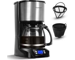 Aigostar Koffiezetapparaat - Filterkoffie - BPA Vrij - 1.5L Glazen Kan - 12 Koppen - Timerfunctie - LCD-display - Zwart/RVS
