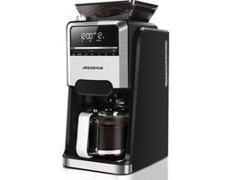 Aigostar Savor - Koffiezetapparaat met ingebouwde koffiemolen - 1.5L - Digitaal Display - Warmhoudfunctie - 24-uurs Timer - 1400W - Zwart