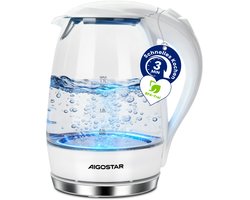 Aigostar Waterkoker - Glazen Waterkoker met LED - 1,7L - 2200W - Wit