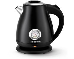 Aigostar Waterkoker Retro - BPA Vrij - 1,7 Liter - Elektrische Waterkoker - BPA-vrij - Anti calcium filter - RVS - 2200W- Zwart