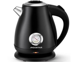Aigostar Waterkoker Retro - Elektrische Waterkoker - Temperatuurindicator - BPA-vrij - 1.7 Liter- Zwart