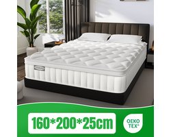Aiidoits Matras 160x200 Tweepersoons - Pocketvering Matras 25cm Dik - 7 zones - OEKO-TEX Gecertificeerd - Anti-Allergische - Orthopedisch Eenpersoonsmatrassen - H3/H4 Medium Hard - 10 Lagen Hoogwaardige Materialen - Voor Kinderen en Volwassenen