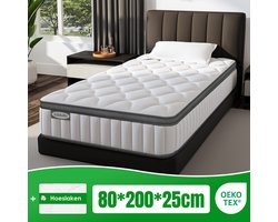 Aiidoits Matras 80x200 cm - Pocketvering Matras 25cm Dik - 7 zones - OEKO-TEX Gecertificeerd - Anti-Allergische - Orthopedisch Eenpersoonsmatrassen - H3/H4 Medium Hard - 10 Lagen Hoogwaardige Materialen - Voor Kinderen en Volwassenen