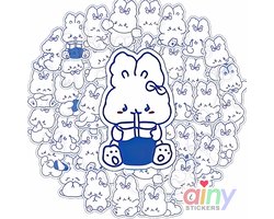 Ainy Kawaii Konijn PET Stickers 40 stuks voor bullet journal, fotoalbum, wenskaart, laptop, telefoon, waterfles, ook geschikt als muursticker, geschenksticker, skateboard sticker, graffiti stickers, knutselen stickervellen voor kinderen / volwassenen