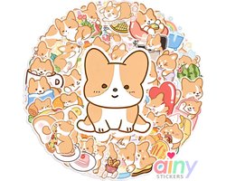 Ainy Kawaii Shiba Hondje PET Stickers 50 stuks voor bullet journal, fotoalbum, laptop, telefoon, waterfles en zelfs als muursticker of geschenksticker. Beloningsstickers / knutselen stickervellen voor kinderen en volwassenen