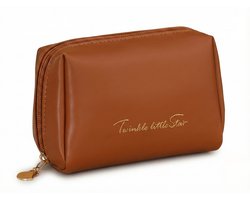 Ainy Make Up Tasje Bruin - compacte organizer 16x11x5cm voor cosmetica en skincare - waterbestendig - toilettas dames voor make-up, sieraden en meer. De luxe beautycase voor tafel bureau of onderweg | cadeau voor vrouwen