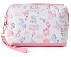 Ainy - Make Up Tasje XS schattige unicorn | kleine compacte organizer 15x11x7cm voor cosmetica en skincare - waterbestendig tas - toilettas dames voor make-up, sieraden en meer | De luxe beautycase voor tafel bureau of onderweg | cadeau voor vrouwen