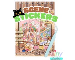 Ainy - Scene 3D Sticker Boek Capibara Bruin M | Inclusief Pincet | Set van 10 Achtergronden 13.5*19cm met PET Stickers | Capybara Paradijs Miniatuur | Creatief & Rustgevend | Stickervellen voor volwassenen en kinderen