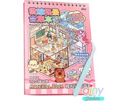 Ainy - Scene 3D Sticker Boek Groot Roze | Inclusief Pincet | 20 Achtergronden 21*14cm met PET Stickers | Capybara & Kat | Creatief & Rustgevend | Stickervellen voor volwassenen en kinderen