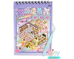 Ainy - Scene 3D Sticker Boek Klein Paars | Inclusief Pincet | 10 Achtergronden 10x14cm met PET Stickers | Capybara & Konijn | Creatief & Rustgevend | Stickervellen voor volwassenen en kinderen