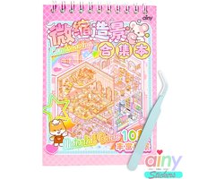 Ainy - Scene 3D Sticker Boek Roze S | Inclusief Pincet | Set van 10 Achtergronden 10x14cm met PET Stickers | Capybara & Kat Miniatuur | Creatief & Rustgevend | Stickervellen voor volwassenen en kinderen