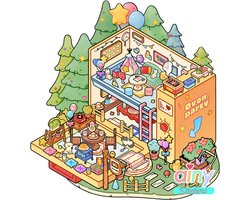 Ainy - Scene 3D Sticker Ovenparty | 1 Achtergrond 12*13cm met PET Stickers set | Kat & Vrienden miniatuur stickerboek | Creatief & Rustgevend vakantieboek | Stickervellen voor volwassenen en kinderen