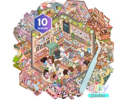 Ainy - Scene 3D Sticker set | Inclusief Pincet | Set van 10 Achtergronden 12*13cm met PET Stickers | Kat & Vrienden Miniatuur | Creatief & Rustgevend | Stickervellen voor volwassenen en kinderen