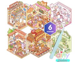 Ainy - Scene 3D Sticker set | Inclusief Pincet | Set van 6 Achtergronden 13*14cm met PET Stickers | Kat & Vrienden miniatuur stickerboek | Creatief & Rustgevend vakantieboek | Stickervellen voor volwassenen en kinderen