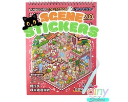 Ainy - Scene 3D Stickerboek Roze L | Inclusief Pincet | Set van 6 Achtergronden 26*19.5cm met PET Stickers | Kat & Vrienden miniatuur sticker | Creatief & Rustgevend | Stickervellen voor volwassenen en kinderen