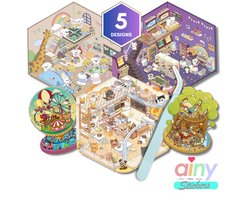 Ainy - Scene Sticker Set | Inclusief Pincet | 5 Achtergronden met PET Stickers | Creatief & Rustgevend | Stickervellen voor volwassenen en kinderen