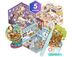 Ainy - Scene Sticker Set | Inclusief Pincet | 5 Achtergronden met PET Stickers | | Kat & Vrienden miniatuur stickerboek | Creatief & Rustgevend vakantieboek | Stickervellen voor volwassenen en kinderen
