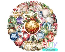 Ainy Stickers Kerstballen PET 50 stuks voor bullet journal, fotoalbum, wenskaarten, laptop, telefoon, waterfles, geschenksticker, knutselen stickervellen voor kinderen / volwassenen - ideaal voor cadeauverpakkingen, kerstkaart en kerstkado