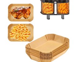 Air fryers bakpapier - Vetvrij papier - Geschikt voor bakken, frituren - Bruin - Rechthoek - 22x14x4.5cm - 100 stuks