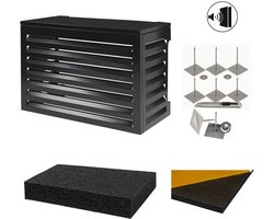Air&Co - Geluidsdempende airco en warmtepomp omkasting - Maat S - 100 x 70 x 50 cm - Gepoedercoat - Aluminium - Hoogwaardige kwaliteit - Zwart - RAL 9005 - Airco Cover