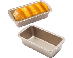 Airfryer accessoires -2 Brood bakvormen - 19.5x 9.5 cm - Rvs bakvormen - Rechthoekige broodbakvormen- Extra dik bakblik met antiaanbaklaag -Minibroodvorm - Cakevorm voor de oven - geschikt voor heteluchtfriteuses - Goud - Maat S