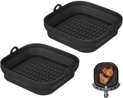 Airfryer Bakje - 2-stuks Herbruikbare Siliconen Airfryer Bakmatten - 21x20.3x5cm - Bakpapier Alternatief - Oven en Bakmand - Accessoires voor 4-7 QT - Zwart