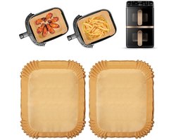 Airfryer Bakpapier - 120 Stuks - Rechthoekig - Geschikt voor Philips Dual Basket 10L & Geschikt voor Ninja AF400 - 21x17 cm - Wegwerp Bakjes - Bruin