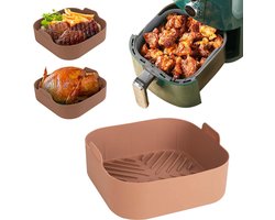 Airfryer Siliconen Bakje Vierkant (21cm) - Bruin - Bakpapier Alternatief - Accessoires - Accesoires - Mand - Bakvorm - XXL - Bakjes - Bakplaat - Heteluchtfriteuse Bakvorm
