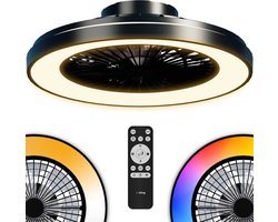 Airking Plafondventilator - Stille Ventilator met Afstandsbediening 48,5cm - LED 40W Dimbaar - 3000K-6500K - Zomer en Winterstand Zwart