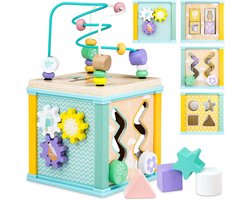 Airlab Wooden Activity Cube Toys, 1st Birthday Gifts for Boys Girl, Beads Maze Shape Sorter, Montessori Sensory Educational Toys for Baby Children 1 2 3 Year Old