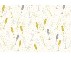 Airlaid Tafelkleed – 140 x 220 cm – Champagne & Feestdesign – Wit met Goud/Zilver – Perfect voor Oud & Nieuw