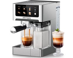 AIRMSEN Volautomatische Espressomachine - 20 Bar - Automatische Melkopschuimer - 1.8L Waterreservoir - (1350W + 1000W) Dual Boiler - LCD Touchscreen - RVS - Voor Cappuccino & Latte