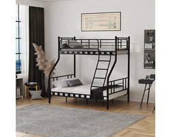 AirSleeperz® heavy duty metalen stapelbed Bram - stapelbed 3 personen - Hoogslaper - Kleur: zwart - Afmeting 140x200x198 cm