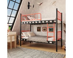 AirSleeperz® heavy duty metalen stapelbed Levi - kinderbed hoogslaper voor 2 personen - Kleur: zwart/oranje - Afmeting 90x200x175 cm