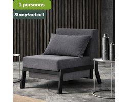 AirSleeperz® Slaapfauteuil Noud Black – 1-persoons – Metaal – Antraciet – Uitklapbaar tot 200 cm – Inclusief kussen