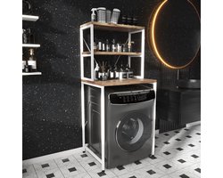 AirSleeperz® wasmachine kast - Droger Ombouw Meubel - Walnoot houtkleur met wit metaal - 3 etages - 50x68x155 cm