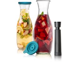 Airtender Sangria Karaf 1000ml (2st) | 2x Vacuümdeksel + GRATIS vacuümpomp en 2x Glazen Karaf om snel de meest intense Sangria te maken! | Karaf is ook zonder vacuüm te gebruiken | Vacuüm versnelt de infusie (max. 30min) | Meer smaak met minder fruit