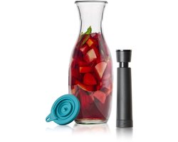 Airtender Sangria Karaf 1000ml | Vacuümdeksel + GRATIS vacuümpomp en Glazen Karaf om snel de meest intense Sangria te maken! | Karaf is ook zonder vacuüm te gebruiken | Vacuüm versnelt de infusie (max. 30min) | Meer smaak met minder fruit