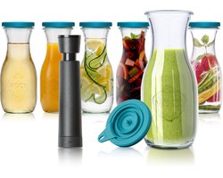 Airtender Vacuüm Karaf 500ml (6st.) | Multi-functionele karaf van glas incl. Vacuümdeksel, Borgclip & GRATIS vacuümpomp | Plasticvrij | Bewaar smoothies, wijn of sap tot 5x langer onder vacuüm of infuseer razendsnel water, sangria, limoncello, etc.
