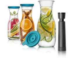 Airtender Waterkaraf 500ml (3st.) | Instant Water Infuser | 3Pack | 3x Waterkaraf van glas | 3x Vacuümdeksel + GRATIS -pomp | Infuseer water met fruit & kruiden | Plasticvrij | Zonder vacuüm te gebruiken | Vacumeer om de vitamines langer te bewaren