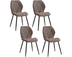 Aiverig® Eetkamerstoelen Set van 4 – Bruin – Gestoffeerde Linnen Stoelen met Metalen Poten Zwart – Ergonomische Rug & Ademend Zitkussen – Zithoogte 50 CM – Voor Eetkamer, Keuken, Balkon & Restaurant