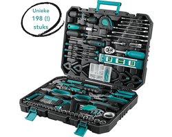 Aiverig® Gereedschapskoffer Gevuld – 198-Delige Gereedschapskist & Gereedschapset – Groene Kist – Met Ratelset, Schroevendraaiers, Tangen & Doppen – Toolbox voor Huis, Auto & Werkplaats – 44×34×8 CM