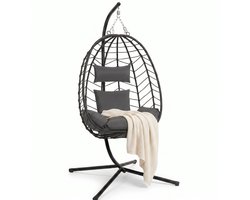 Aiverig® Hangstoel met Standaard – Ei Stoel en Egg Chair voor Binnen en Buiten – Hangende Loungestoel met 150 KG Draagvermogen – Inclusief Kussens, Hoofdsteun en Regenhoes – Voor Tuin, Balkon en Woonkamer – Grijs – 196 CM hoog