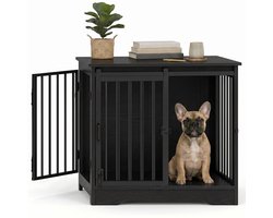 Aiverig® Hondenbench Hout Meubel – met Schuifdeur & Zijdeur – Hondenhok voor Binnen & Hondenkooi – Krasvrije Poten & Anti-knaag Sloten – Voor Kleine tot Middelgrote Honden – Zwart – 69×49×65 CM